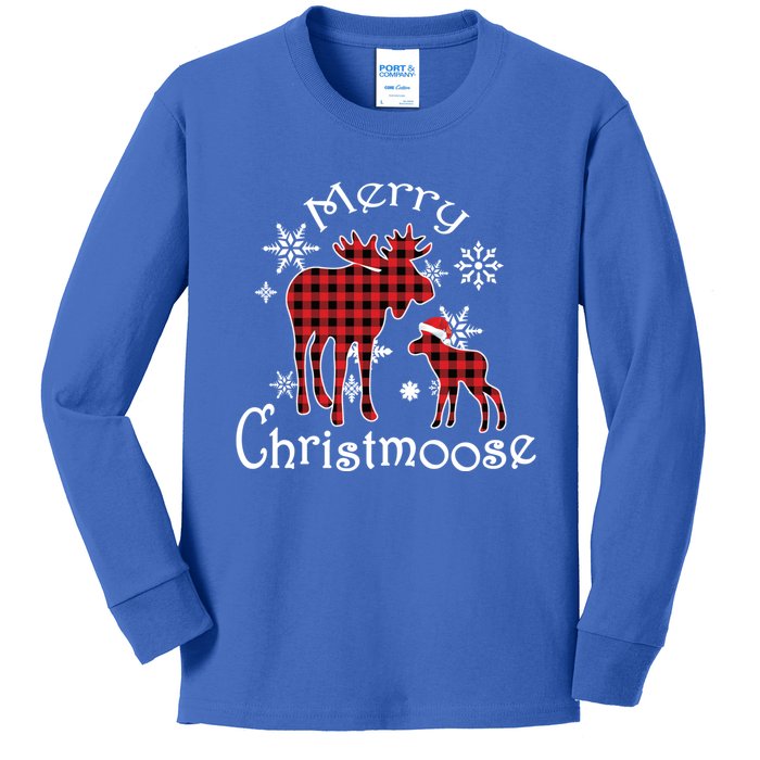 Merry Christmoose Moose Buffalo Red Plaid Christmas Gift Kids Long Sleeve Shirt