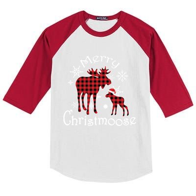 Merry Christmoose Moose Buffalo Red Plaid Christmas Gift Kids Colorblock Raglan Jersey