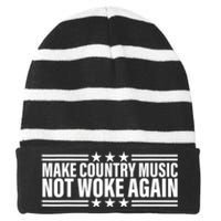 Make Country Music Not Woke Again Men Women Striped Beanie with Solid Band