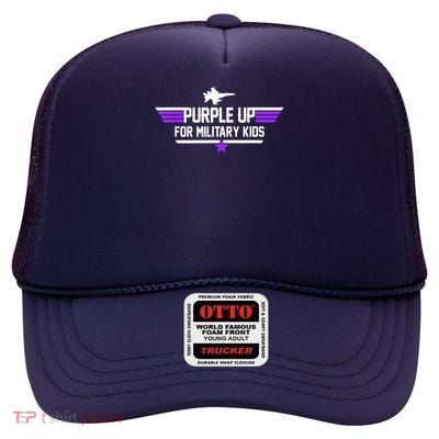 Military Child Month Purple Up For Military Purple Usa Flag High Crown Mesh Back Trucker Hat