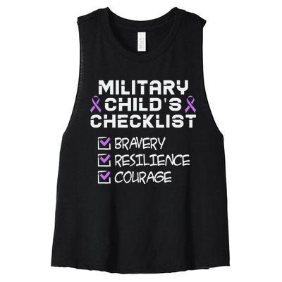 Military Child Month Purple Childs Checklist Women's Racerback Cropped Tank