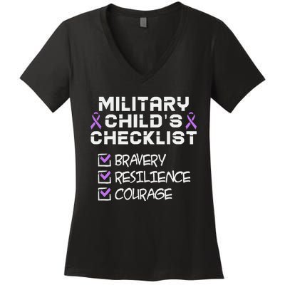 Military Child Month Purple Childs Checklist Women's V-Neck T-Shirt