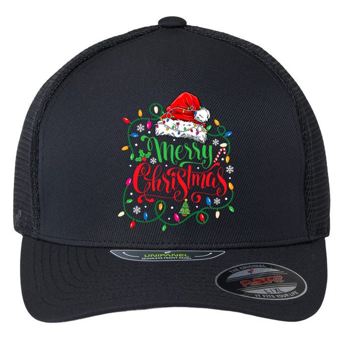 Merry Christmas Matching Family Santa Hat Lights Xmas Flexfit Unipanel Trucker Cap