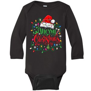 Merry Christmas Matching Family Santa Hat Lights Xmas Baby Long Sleeve Bodysuit