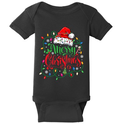 Merry Christmas Matching Family Santa Hat Lights Xmas Baby Bodysuit