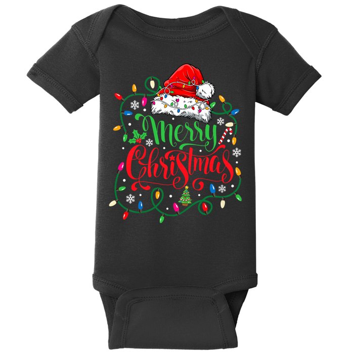 Merry Christmas Matching Family Santa Hat Lights Xmas Baby Bodysuit