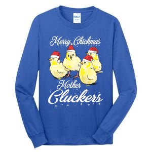 Merry Chickmas Mother Cluckers Chicks Santa Hats Tee Gift Tall Long Sleeve T-Shirt