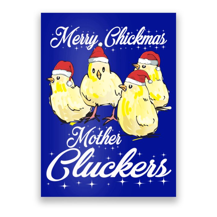 Merry Chickmas Mother Cluckers Chicks Santa Hats Tee Gift Poster