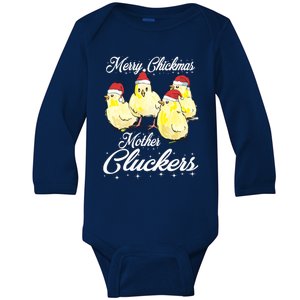 Merry Chickmas Mother Cluckers Chicks Santa Hats Tee Gift Baby Long Sleeve Bodysuit