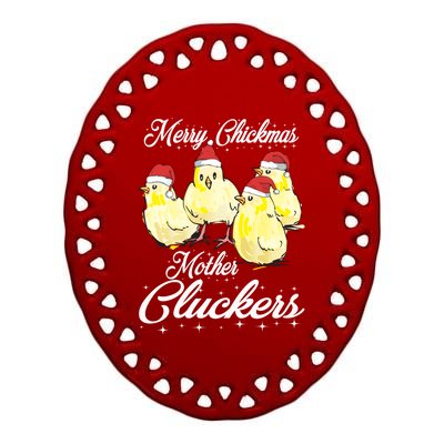 Merry Chickmas Mother Cluckers Chicks Santa Hats Tee Gift Ceramic Oval Ornament