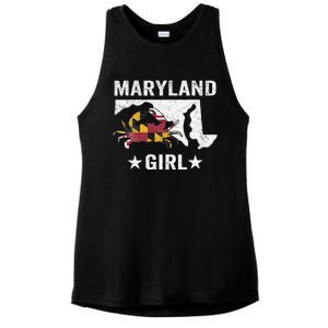 Maryland Crab Maryland Girl Maryland Blue Crab Crabbing Ladies PosiCharge Tri-Blend Wicking Tank