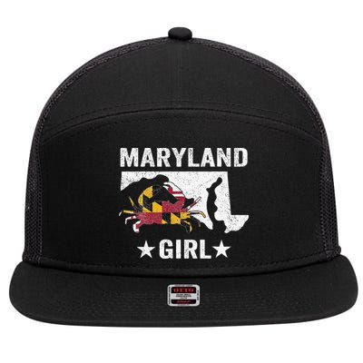 Maryland Crab Maryland Girl Maryland Blue Crab Crabbing 7 Panel Mesh Trucker Snapback Hat