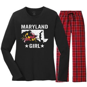 Maryland Crab Maryland Girl Maryland Blue Crab Crabbing Women's Long Sleeve Flannel Pajama Set 