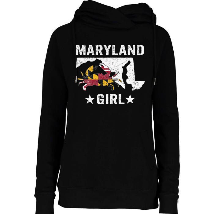 Maryland Crab Maryland Girl Maryland Blue Crab Crabbing Womens Funnel Neck Pullover Hood