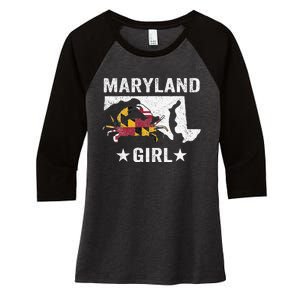 Maryland Crab Maryland Girl Maryland Blue Crab Crabbing Women's Tri-Blend 3/4-Sleeve Raglan Shirt