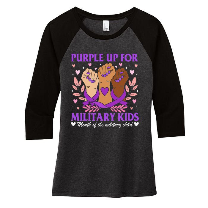 Military Child Month Purple Military Women's Tri-Blend 3/4-Sleeve Raglan Shirt