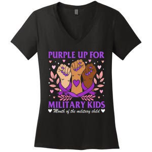 Military Child Month Purple Military Women's V-Neck T-Shirt