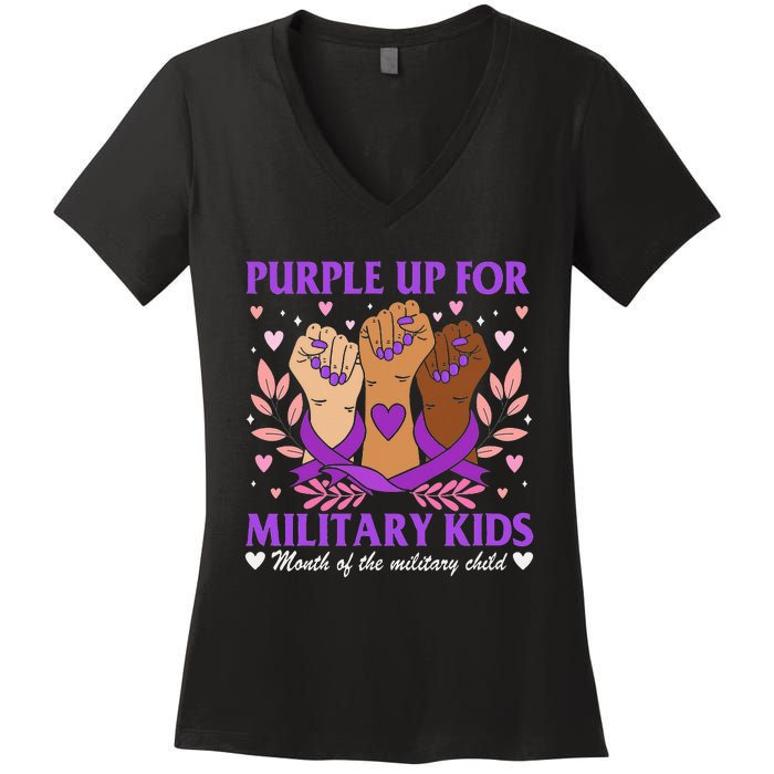 Military Child Month Purple Military Women's V-Neck T-Shirt