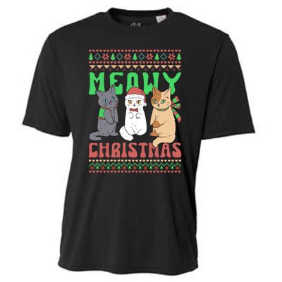 Merry Christmas Meowy Catmas Cat Xmas Family Cooling Performance Crew T-Shirt