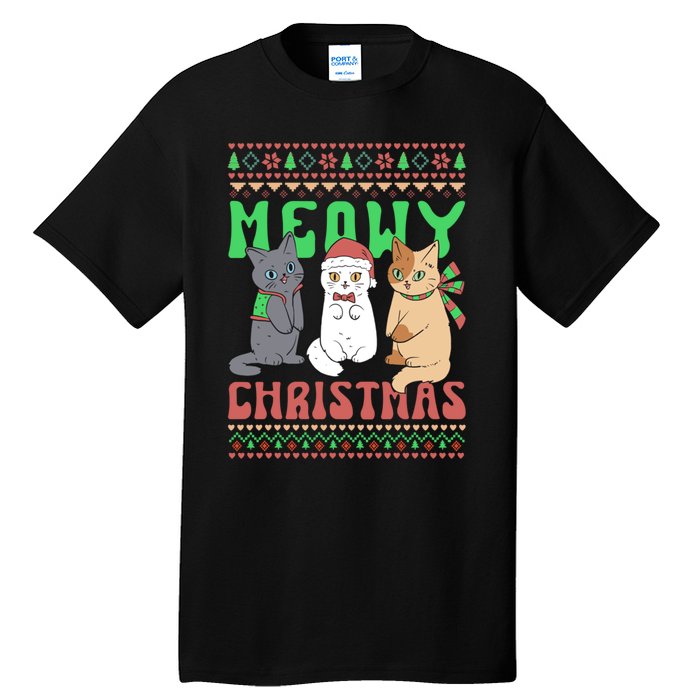 Merry Christmas Meowy Catmas Cat Xmas Family Tall T-Shirt