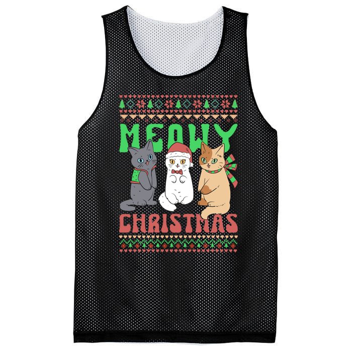 Merry Christmas Meowy Catmas Cat Xmas Family Mesh Reversible Basketball Jersey Tank