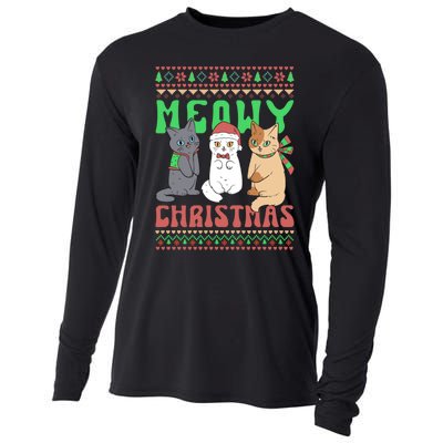 Merry Christmas Meowy Catmas Cat Xmas Family Cooling Performance Long Sleeve Crew