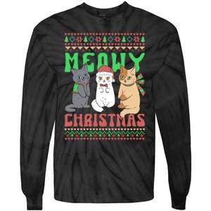 Merry Christmas Meowy Catmas Cat Xmas Family Tie-Dye Long Sleeve Shirt