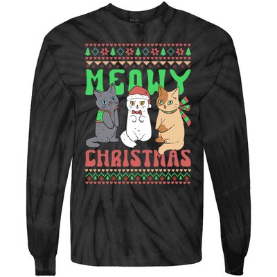 Merry Christmas Meowy Catmas Cat Xmas Family Tie-Dye Long Sleeve Shirt