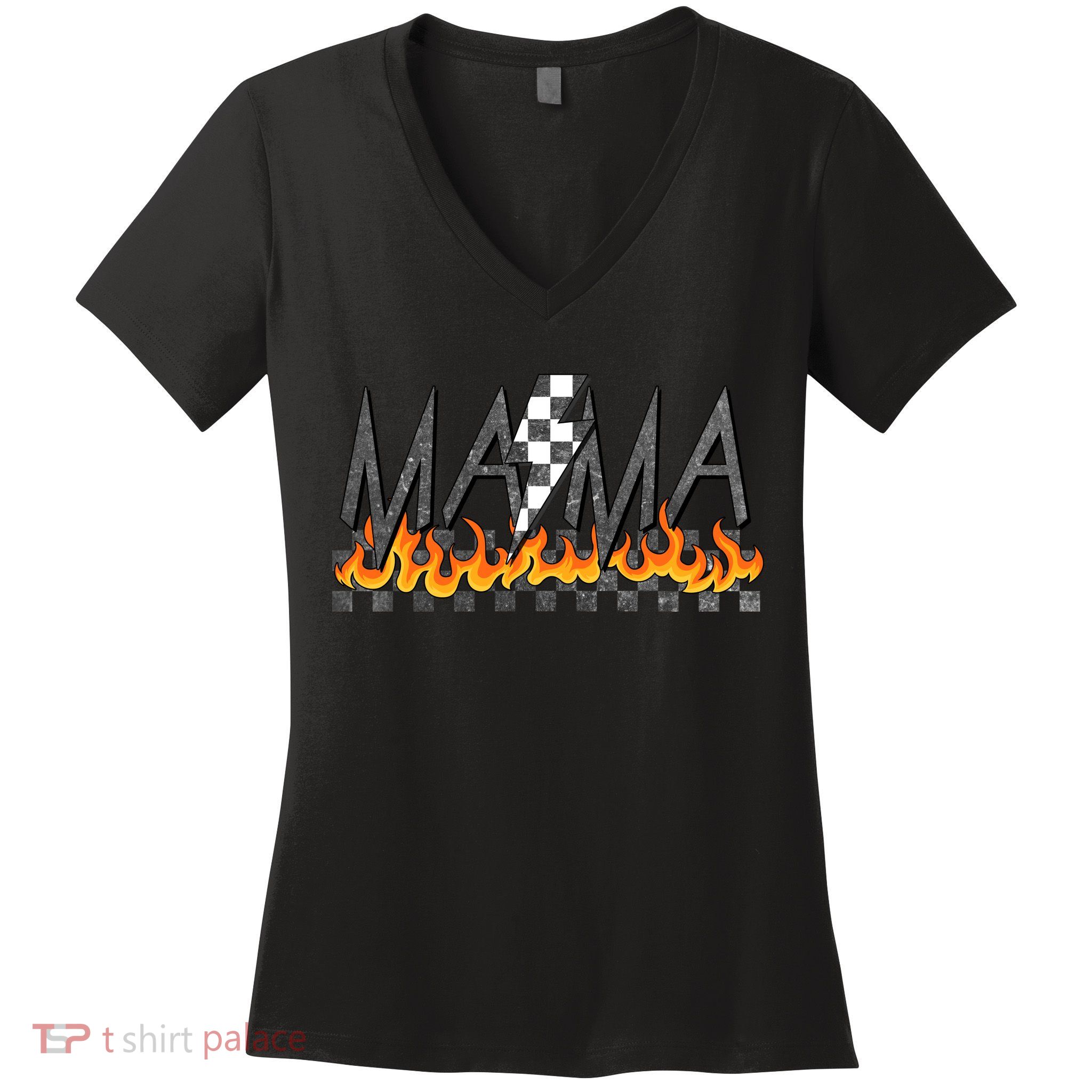 Mama Checkered Mom Rocker Mother's Day Women's V-Neck T-Shirt