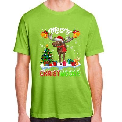 Merry Christmoose Merry Christmas Xmas Lights Santa Moose Long Sleeve Adult ChromaSoft Performance T-Shirt