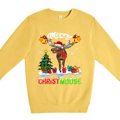 Merry Christmoose Merry Christmas Xmas Lights Santa Moose Long Sleeve Premium Crewneck Sweatshirt