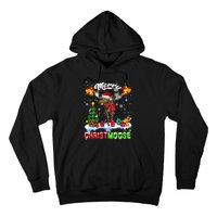 Merry Christmoose Merry Christmas Xmas Lights Santa Moose Long Sleeve Hoodie