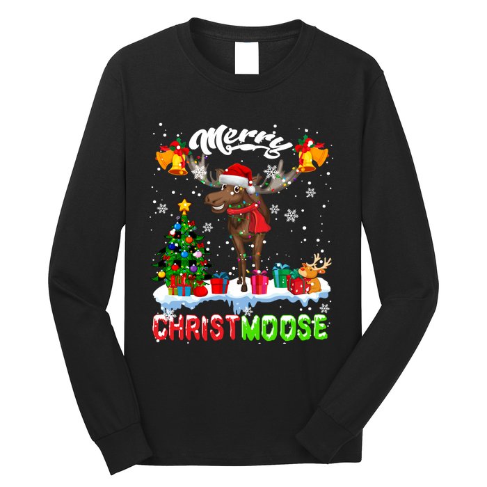 Merry Christmoose Merry Christmas Xmas Lights Santa Moose Long Sleeve Long Sleeve Shirt