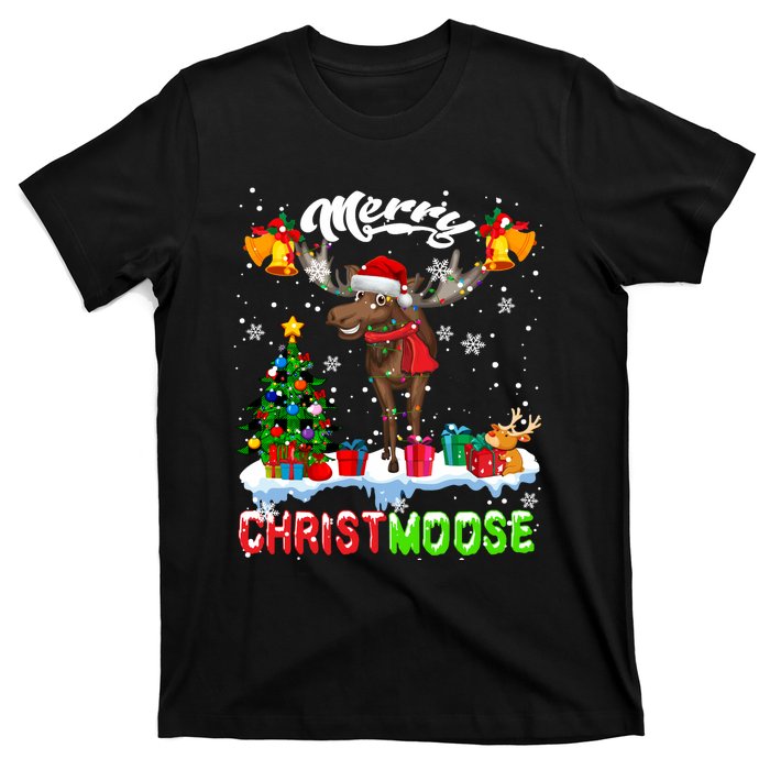 Merry Christmoose Merry Christmas Xmas Lights Santa Moose Long Sleeve T-Shirt