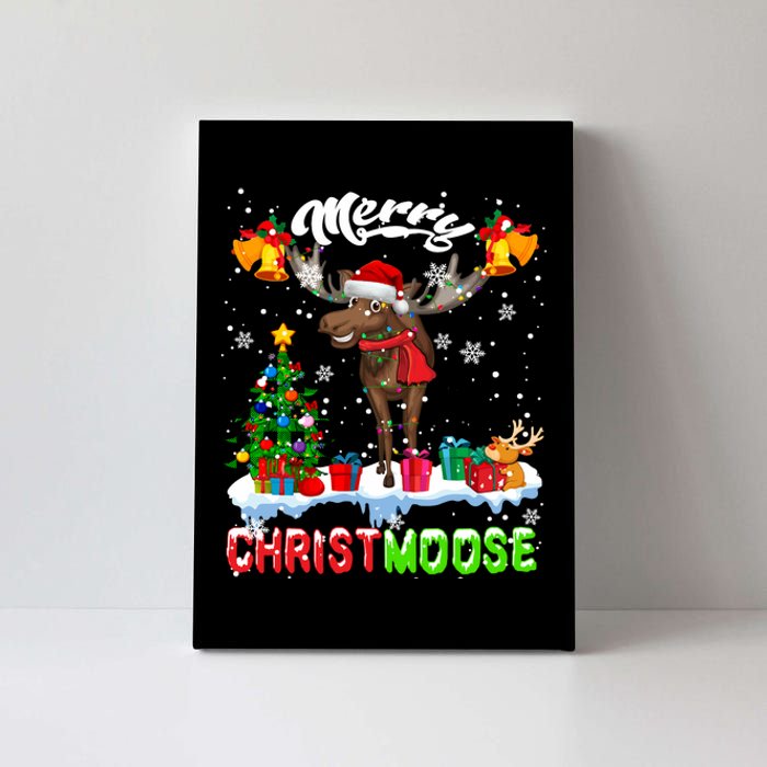 Merry Christmoose Merry Christmas Xmas Lights Santa Moose Long Sleeve Canvas