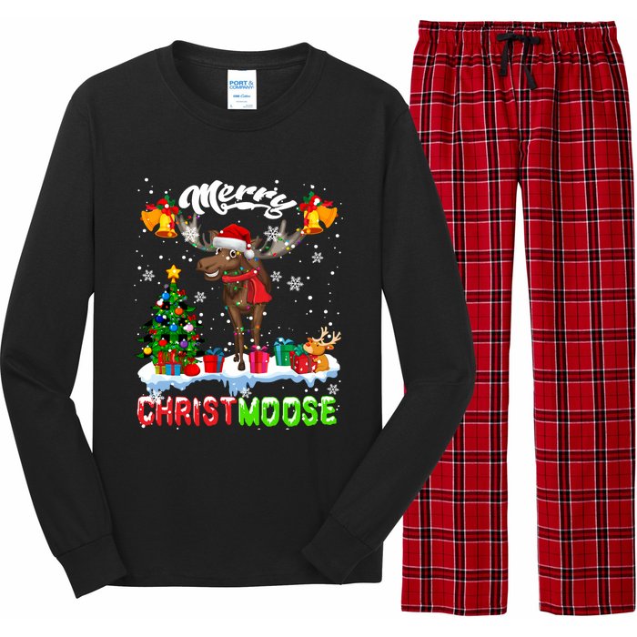 Merry Christmoose Merry Christmas Xmas Lights Santa Moose Long Sleeve Long Sleeve Pajama Set