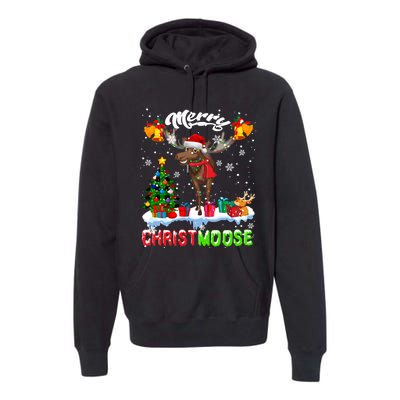 Merry Christmoose Merry Christmas Xmas Lights Santa Moose Long Sleeve Premium Hoodie