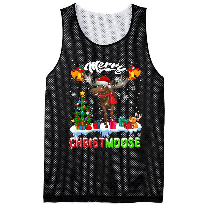 Merry Christmoose Merry Christmas Xmas Lights Santa Moose Long Sleeve Mesh Reversible Basketball Jersey Tank