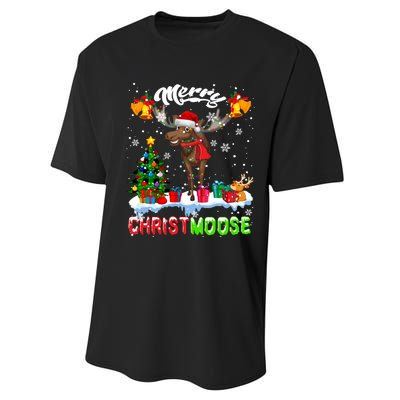 Merry Christmoose Merry Christmas Xmas Lights Santa Moose Long Sleeve Performance Sprint T-Shirt