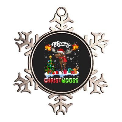 Merry Christmoose Merry Christmas Xmas Lights Santa Moose Long Sleeve Metallic Star Ornament