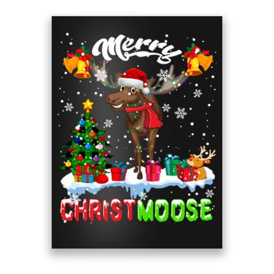 Merry Christmoose Merry Christmas Xmas Lights Santa Moose Long Sleeve Poster