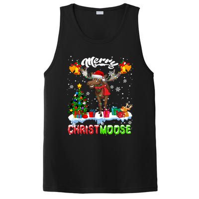 Merry Christmoose Merry Christmas Xmas Lights Santa Moose Long Sleeve PosiCharge Competitor Tank