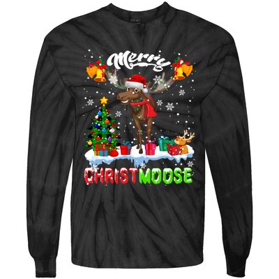 Merry Christmoose Merry Christmas Xmas Lights Santa Moose Long Sleeve Tie-Dye Long Sleeve Shirt