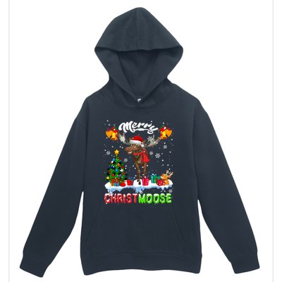 Merry Christmoose Merry Christmas Xmas Lights Santa Moose Long Sleeve Urban Pullover Hoodie