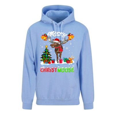 Merry Christmoose Merry Christmas Xmas Lights Santa Moose Long Sleeve Unisex Surf Hoodie