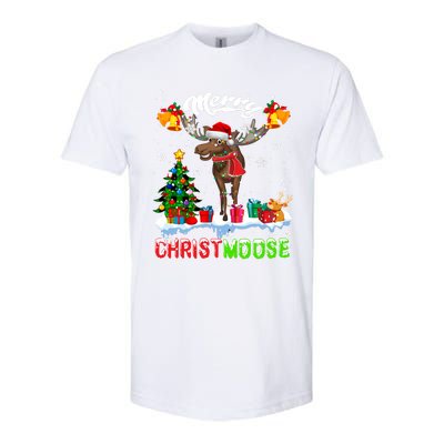 Merry Christmoose Merry Christmas Xmas Lights Santa Moose Long Sleeve Softstyle CVC T-Shirt