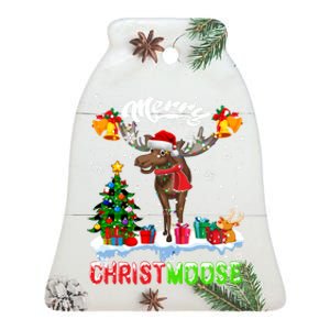 Merry Christmoose Merry Christmas Xmas Lights Santa Moose Long Sleeve Ceramic Bell Ornament