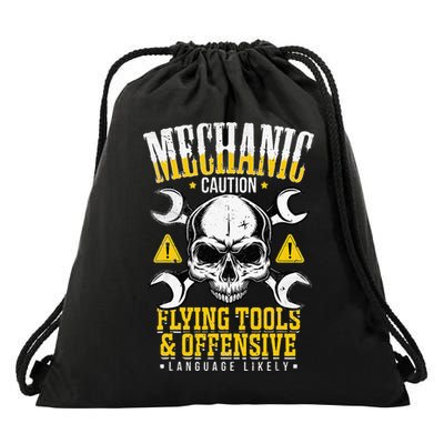 Mechanic Caution Message Funny Auto Mechanic Drawstring Bag