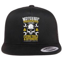 Mechanic Caution Message Funny Auto Mechanic Flat Bill Trucker Hat