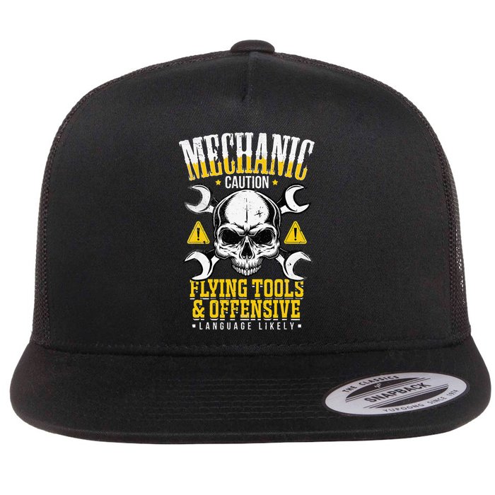 Mechanic Caution Message Funny Auto Mechanic Flat Bill Trucker Hat